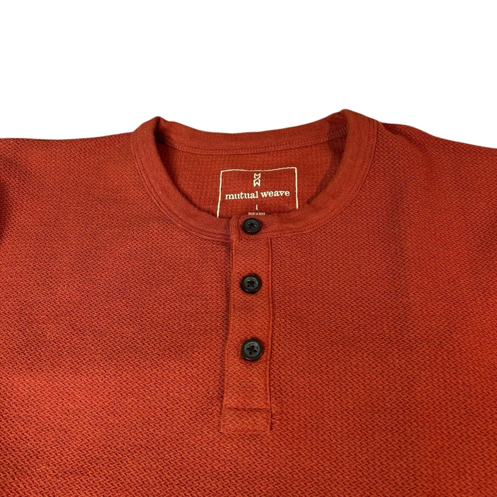 Mutual Weave Men's Thermal Henley Shirt LARGE Waffle Knit Rust Orange